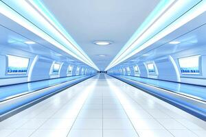 Futuristic tunnel with bright blue accents photo