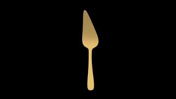 Golden Pie Spatula Rotating on a Transparent Background. Seamless Loop. 4K video