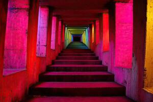 Colorful tunnel stairway photo