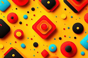 Geometric shapes in vibrant colors on a yellow background photo