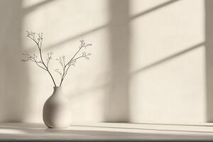 Minimalist vase with delicate branches, bathed in natural light photo