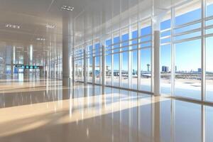 Modern airport terminal interior with expansive views photo