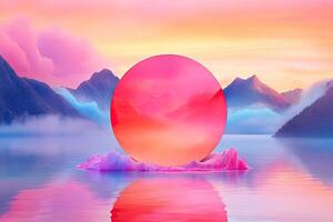 Surreal landscape with a pink orb photo