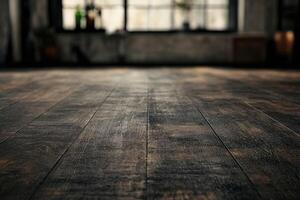 Rustic wooden floor in a loft-style space photo