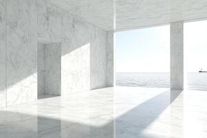 Modern minimalist interior with ocean view photo