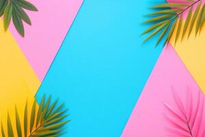 Vibrant tropical leaves on a colorful background photo