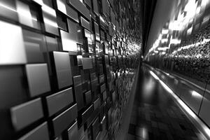 Metallic tunnel corridor, reflecting squares photo