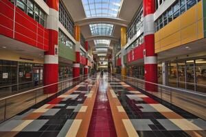 Vibrant interior corridor with colorful accents photo