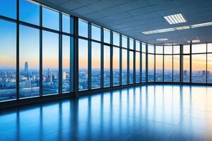 Empty office space with panoramic city views photo