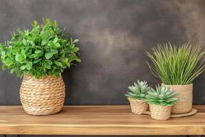Rustic planters with greenery photo