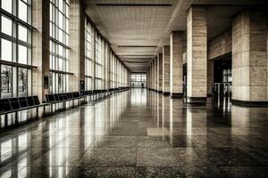 Empty, modern hall with polished floor photo