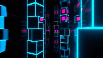 Cyan and Pink Futuristic Strobe Corridor with Abstract Cube Columns Background VJ Loop in 4K video
