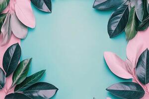 Vibrant botanical frame. Fresh leaves in pastel colors photo
