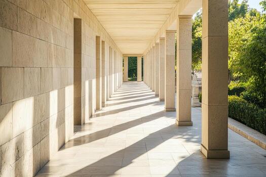 Sunlit colonnade hallway photo