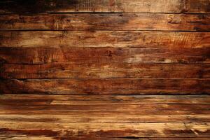 Rustic wooden wall and floor. A vintage-style, brown wooden plank wall and floor. Horizontal planks. Natural wood grain. Aged and weathered wood photo