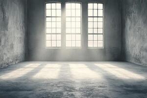 Empty industrial space bathed in sunlight photo