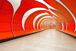 Orange and white tunnel with flowing design photo