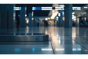 Modern airport terminal, equipment on floor photo