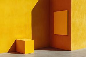 Geometric yellow room with empty canvas photo