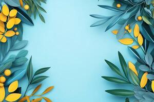 Floral frame on a light blue background photo