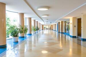 Bright, spacious hallway with polished floors photo