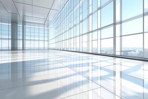 Empty modern office space with expansive city views photo