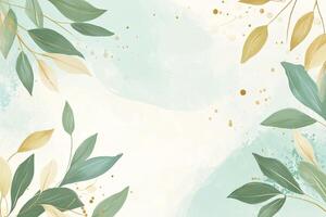 Delicate botanical backdrop with pastel colors and gold accents photo