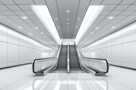 Modern, clean subway passage with escalators photo