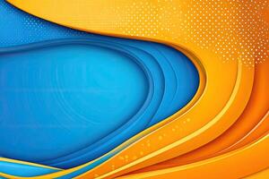 Vibrant abstract background with overlapping orange and blue curved shapes. Detailed design with textured patterns and dotted elements photo