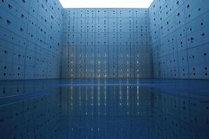 Empty, modern concrete space reflects light photo
