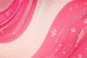 Pink and Peach Abstract Waves with Glitter and Flowers photo
