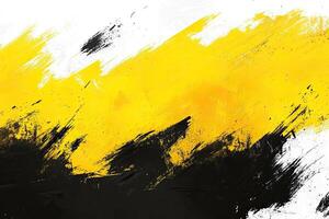 Bold brushstrokes of yellow and black paint on white photo