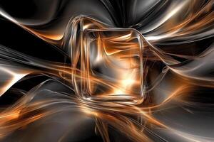 Abstract, glowing cube in dynamic, flowing energy photo