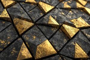 Geometric, textured, dark and gold triangles photo