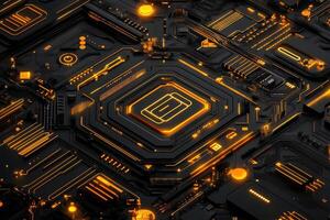Intricate circuit board with glowing core photo