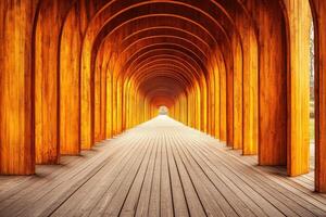 Wooden archway tunnel, bright and empty photo