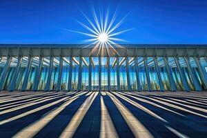 Modern architectural facade bathed in sunlight photo