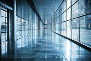 Modern, reflective office hallway photo