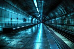 Empty underground tunnel station photo
