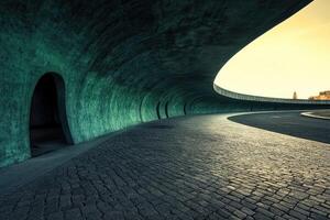 Modern, curved, concrete tunnel photo