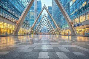 Modern urban plaza between high-rise buildings photo