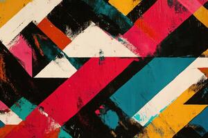 Abstract geometric pattern with bold colors and textured brushstrokes photo