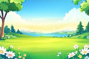 Spring meadow, idyllic landscape photo