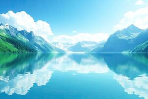 Serene mountain lake reflecting a vibrant sky photo