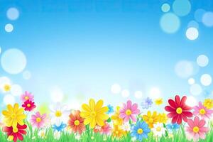 Vibrant flowers in a meadow against a bright sky photo