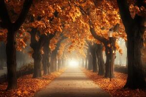 Autumnal pathway bathed in golden light photo
