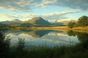 Serene mountain lake mirroring the sky photo