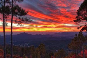 Vibrant sunset over mountain range photo