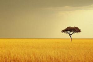Solitary acacia in golden savanna photo