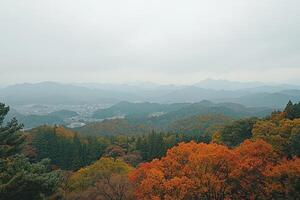 Autumnal vista of layered hills photo